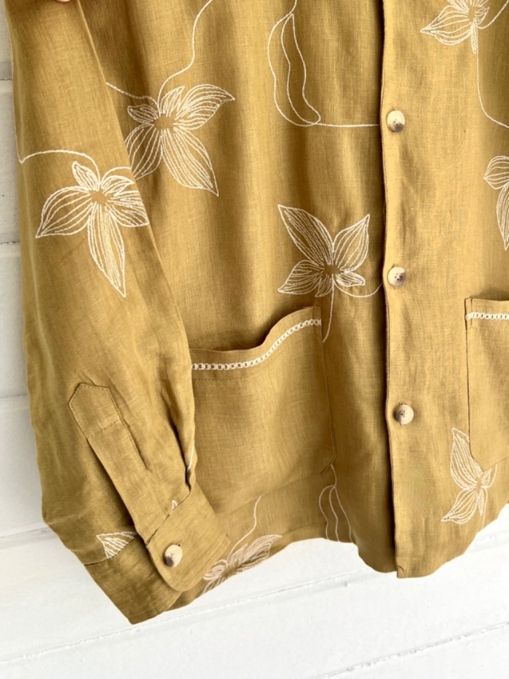 CORD STUDIO India 'Bloomer' Embroidered Linen Floral Jacket in Mustard - S - Picture 5 of 11